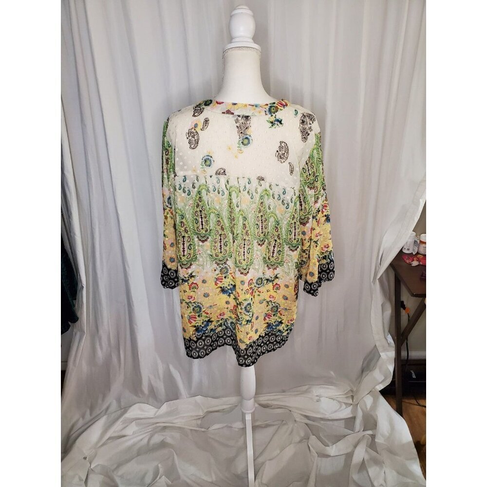 Anthropologie Figueroa & Flower Blouse Top 2XL Boho Tunic Button Up Sheer Floral - Picture 8 of 16